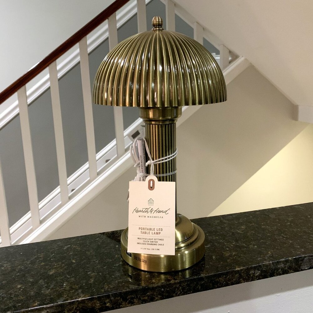 Hearth & and Hand Magnolia Brass Fluted Metal Rechargeable Library Table Lamp